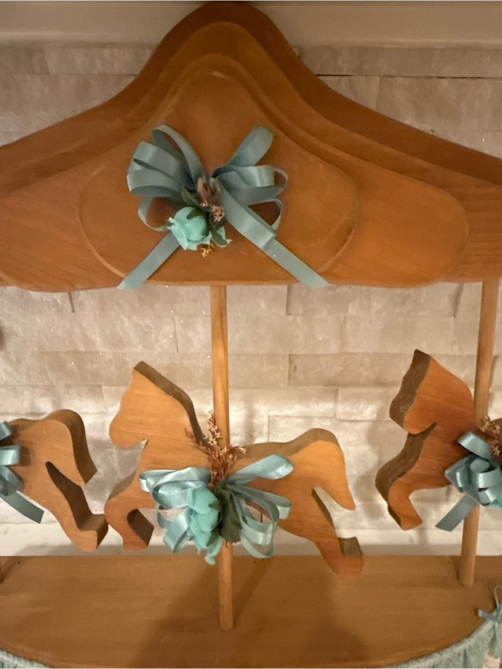 Wooden Horse Carousel Wall Shelf Peg Rack Nursery Decor Handmade  Cottagecore